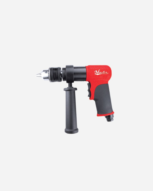 Industrial 1/2-inch Reversible Air Drill with Feather Trigger, Side Handle and Keyed Jacobs Chuck, 350RPM - 28550