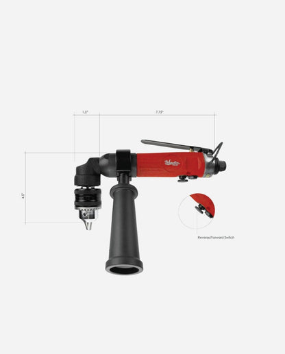 Master Palm 28500 Industrial 3/8" 90 Degree right Angle Air Drill Reversible with Keyed Chuck and side Handle, 1700 Rpm, 0.5hp - 28500 - USD $248.5 - Master Palm Pneumatic