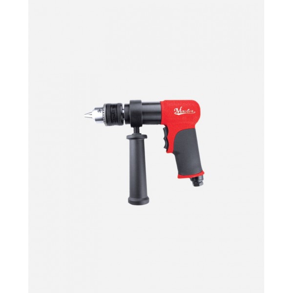 Industrial 1/2-inch Reversible Air Drill with Feather Trigger, Side Handle and Keyed Jacobs Chuck, 350RPM - 28550